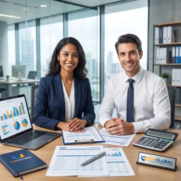 Accounting and tax professionals reviewing financial reports
