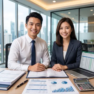 Accounting professionals reviewing financial reports for a Singapore business