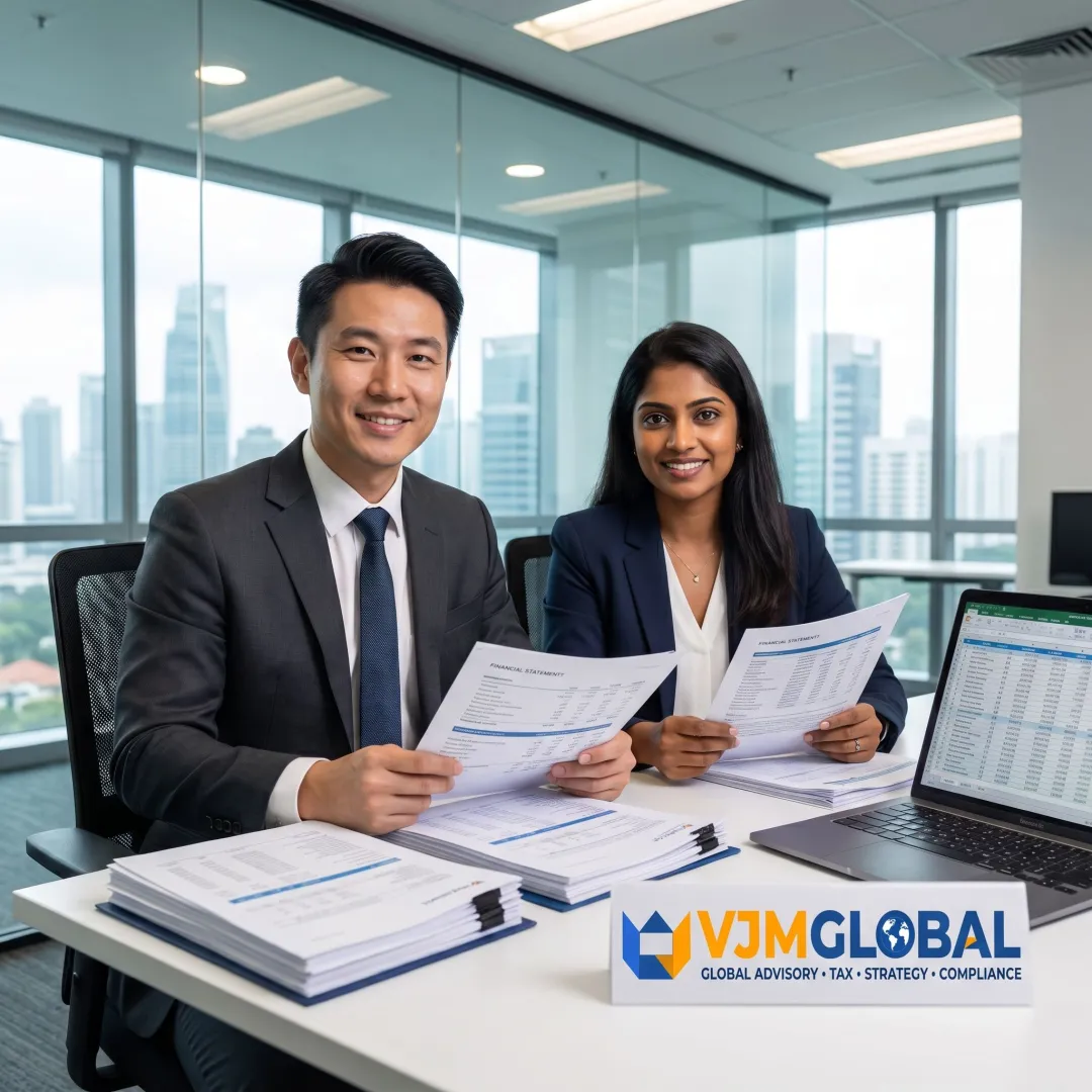 Financial audit professionals reviewing statements in Singapore