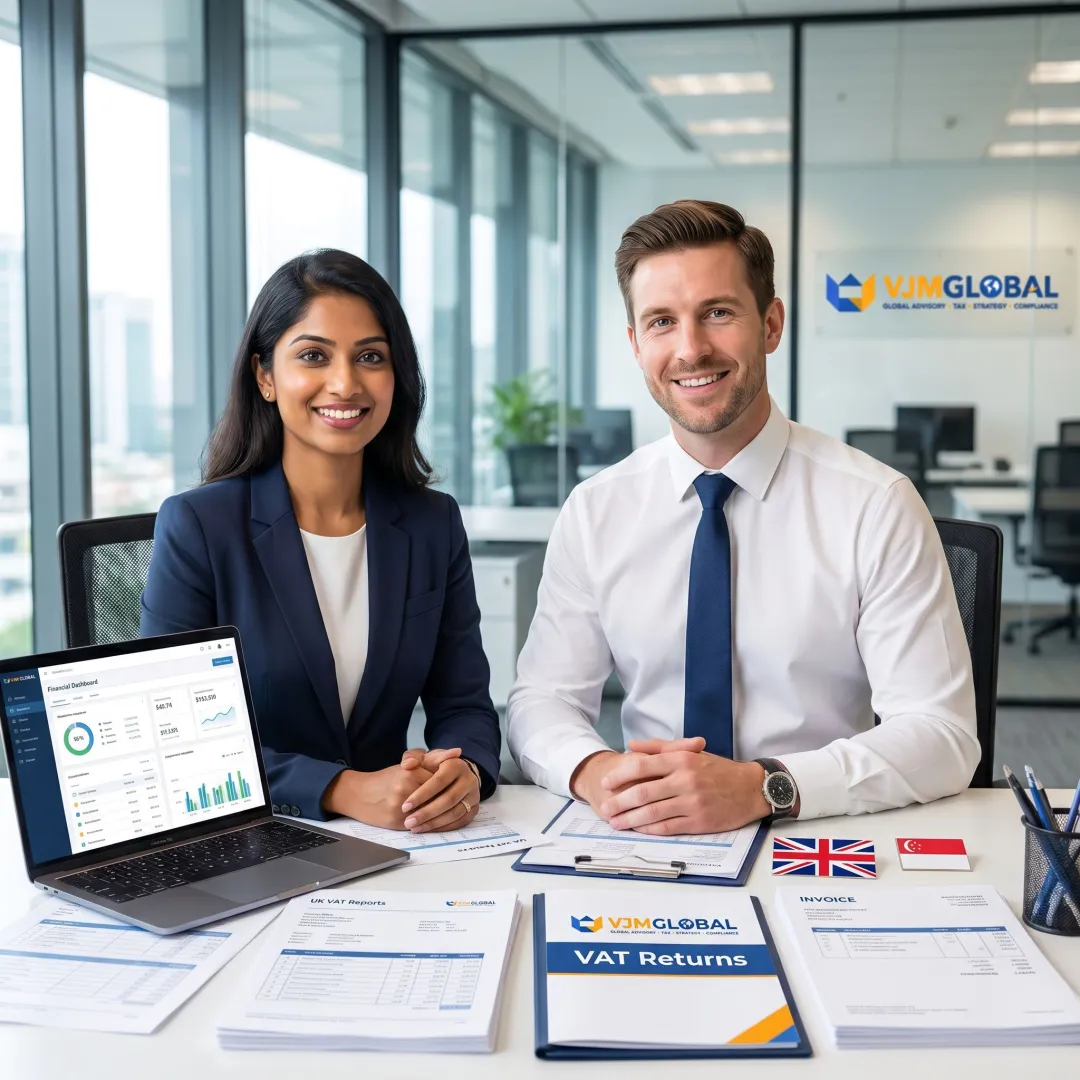 Accountants reviewing UK VAT documents for a small business