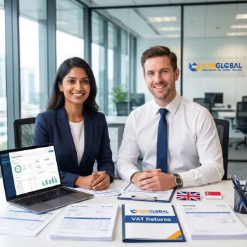 Accountants reviewing UK VAT documents for a small business