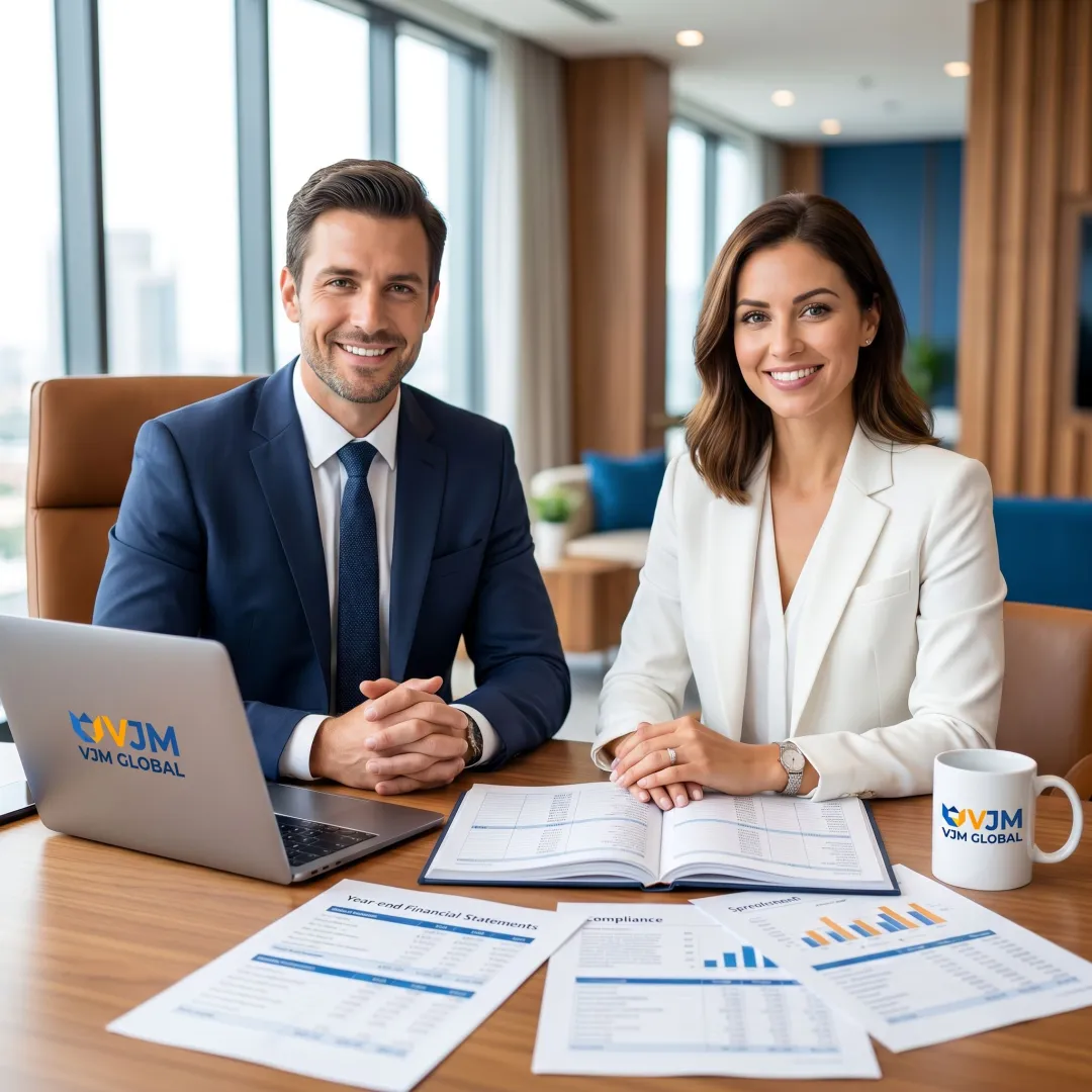 Accountants reviewing year-end financial reports