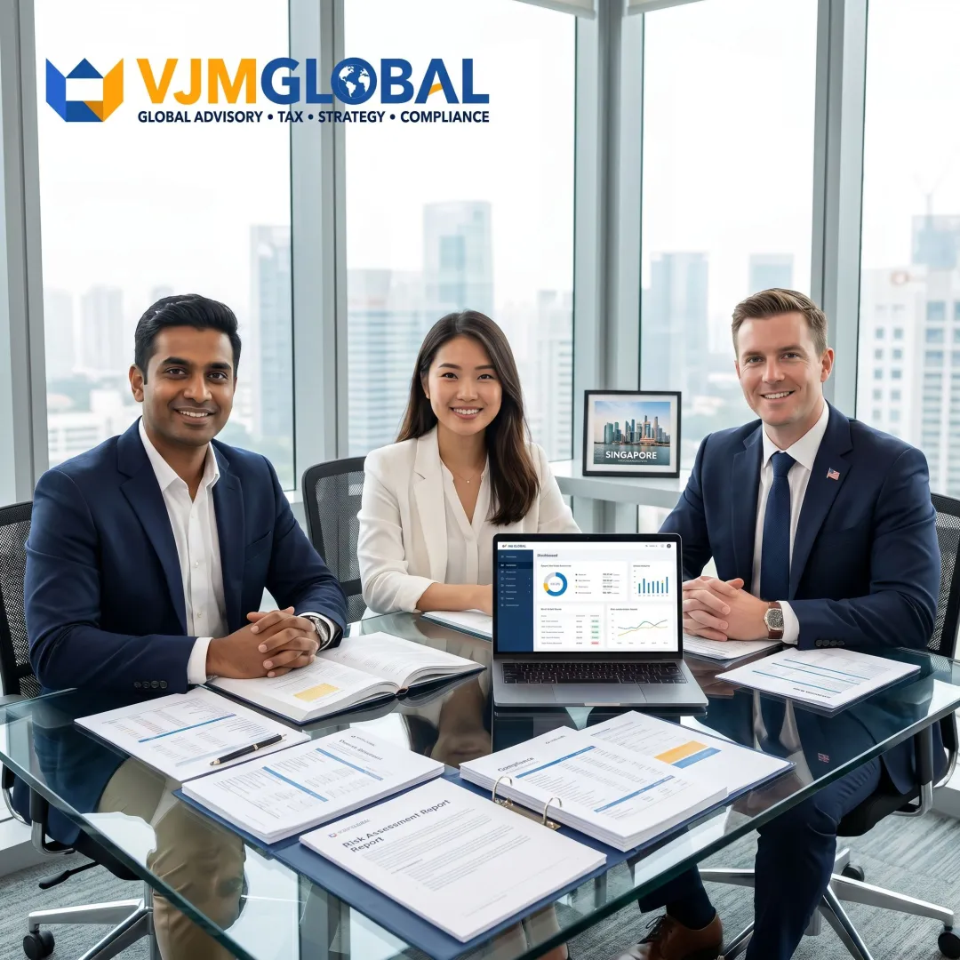 Audit professionals reviewing financial reports for a Singapore business with U.S. operations
