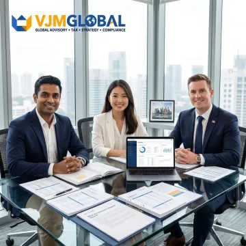Audit professionals reviewing financial reports for a Singapore business with U.S. operations