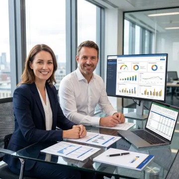 Management accounting team reviewing financial reports