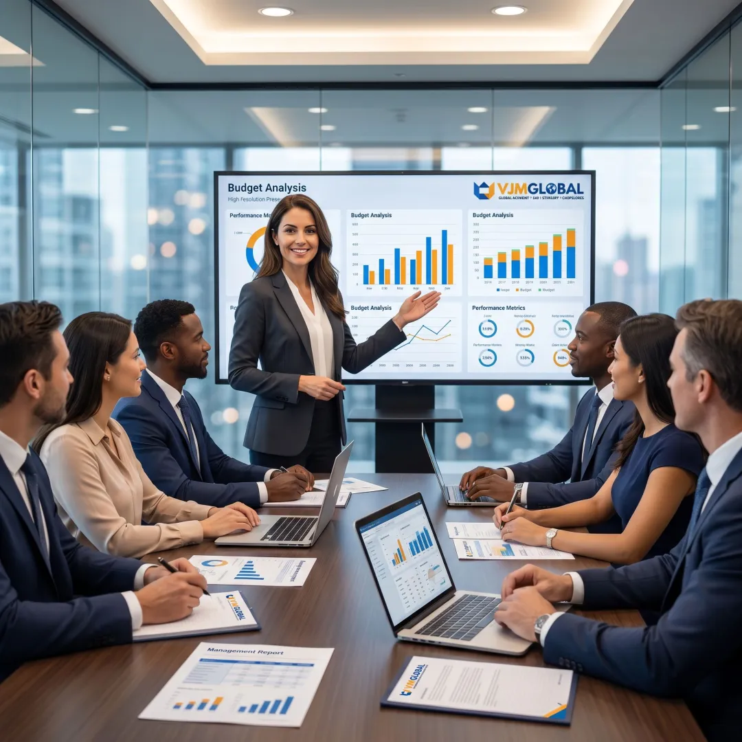 Financial analyst presenting management reports
