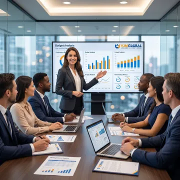 Financial analyst presenting management reports