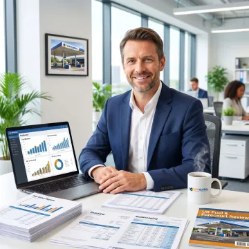 Accountant reviewing gas station financial records