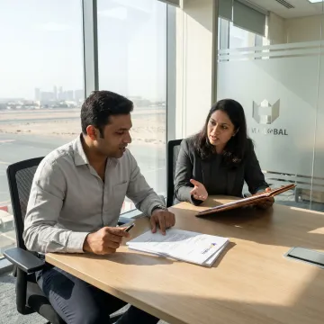 Indian entrepreneur reviewing Dubai South company setup documents