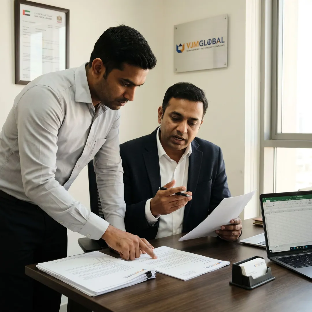 Indian entrepreneur reviewing Sharjah company registration documents