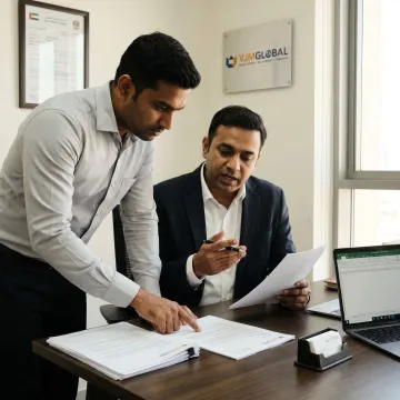 Indian entrepreneur reviewing Sharjah company registration documents