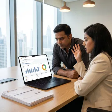 Indian entrepreneur reviewing accounting reports in Dubai office