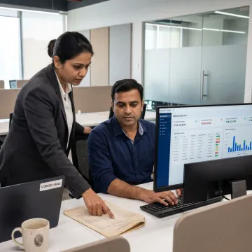 Accountants reconciling receivable reports