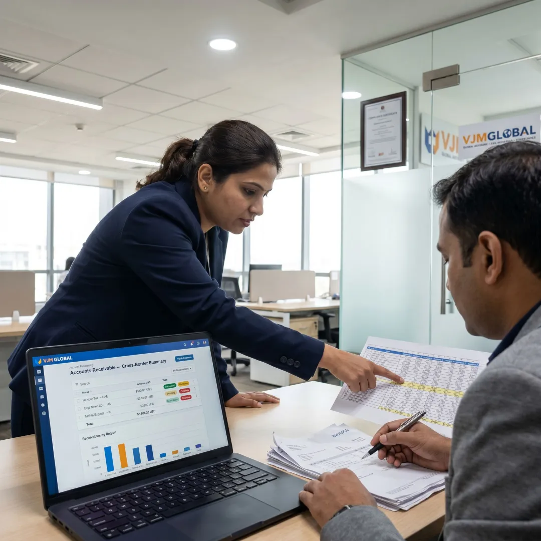 Accountants managing receivables outsourcing process