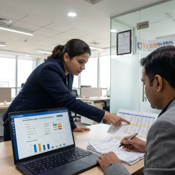 Accountants managing receivables outsourcing process
