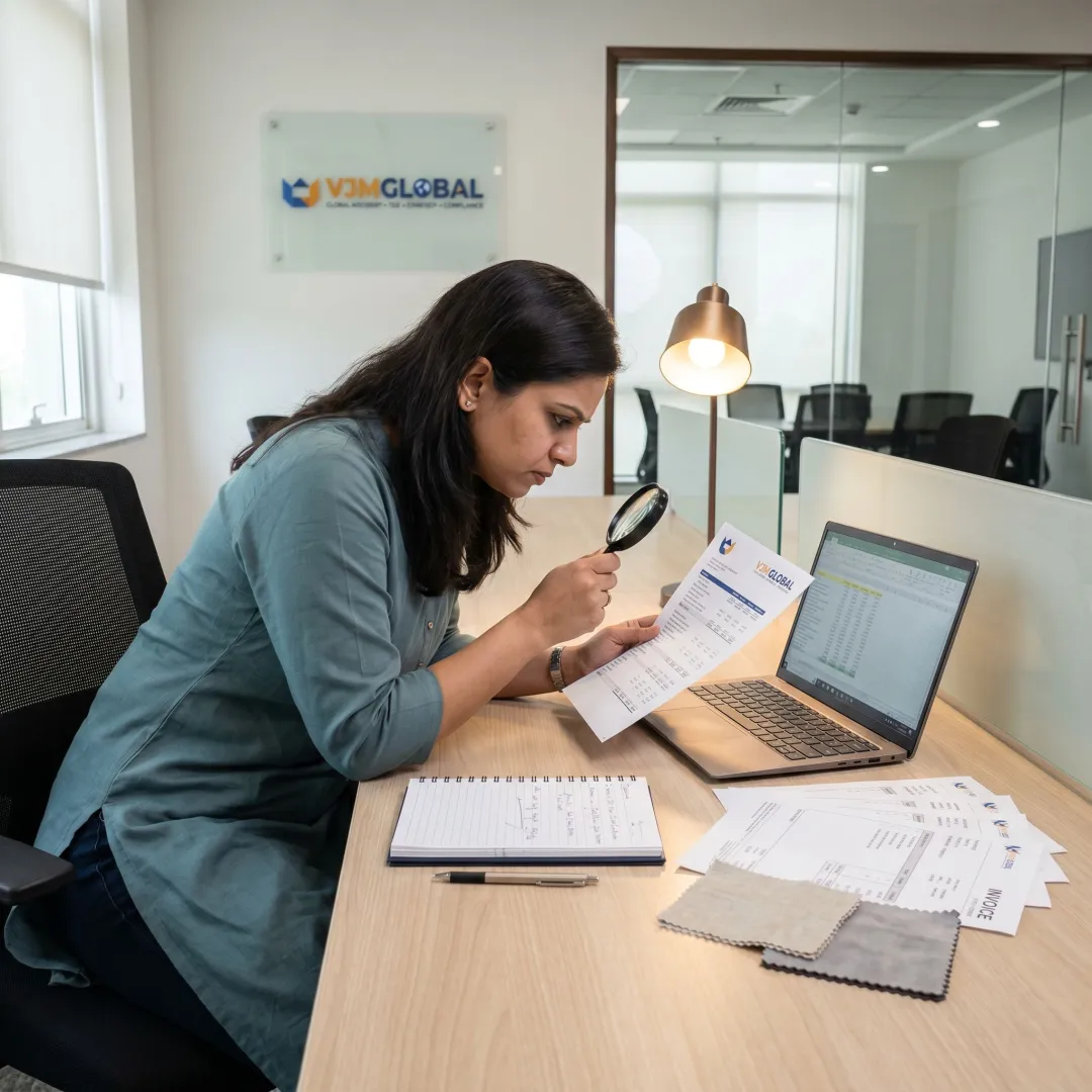 Designer reviewing bookkeeping reports
