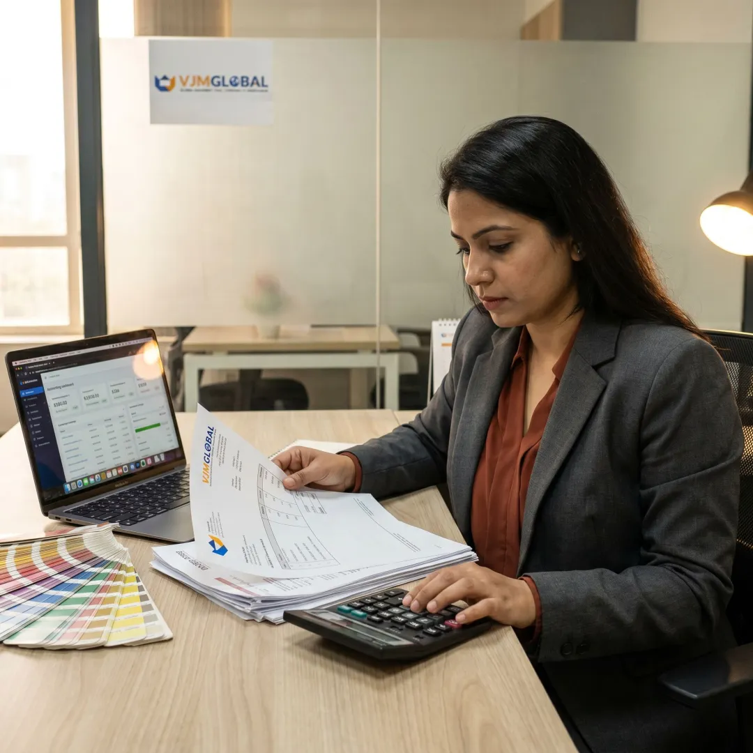 Bookkeeper organizing designer financial records