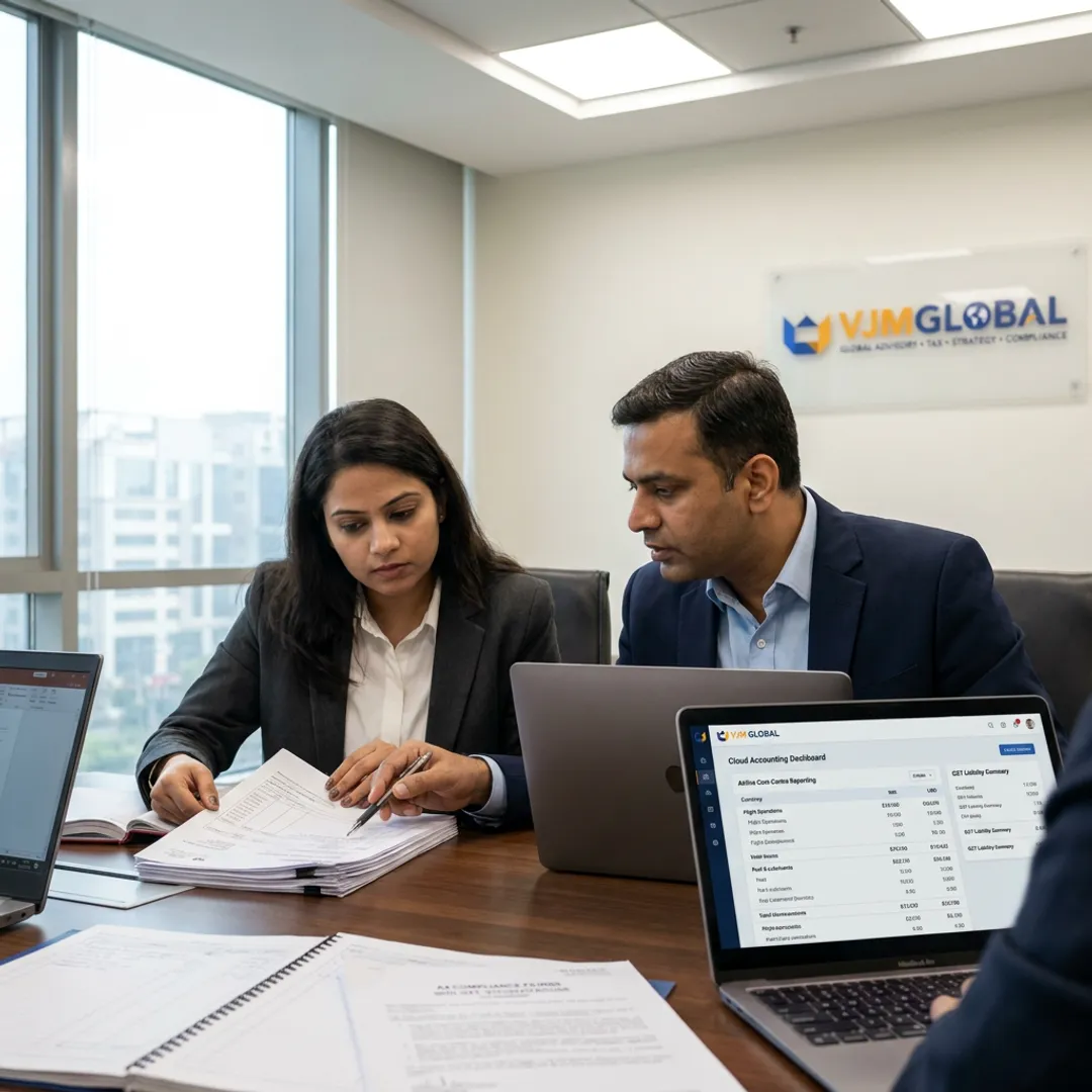 Airline accounting team reviewing aviation financial reports