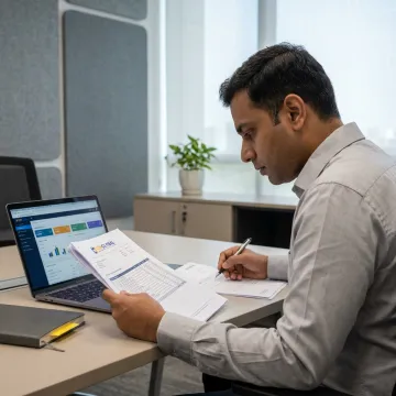 Construction CPA reviewing contractor financial reports