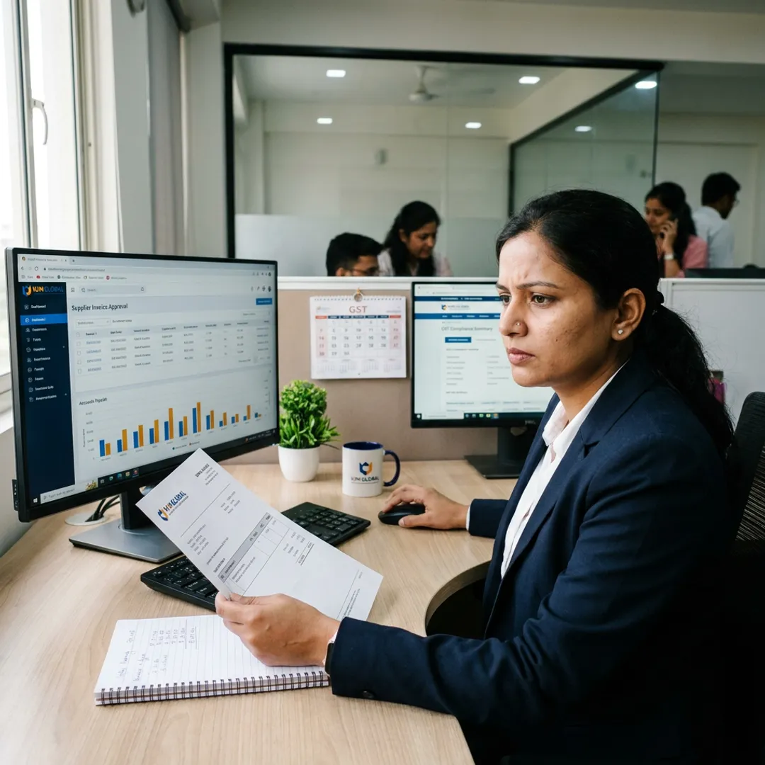 Accountant processing vendor invoices in cloud accounting software