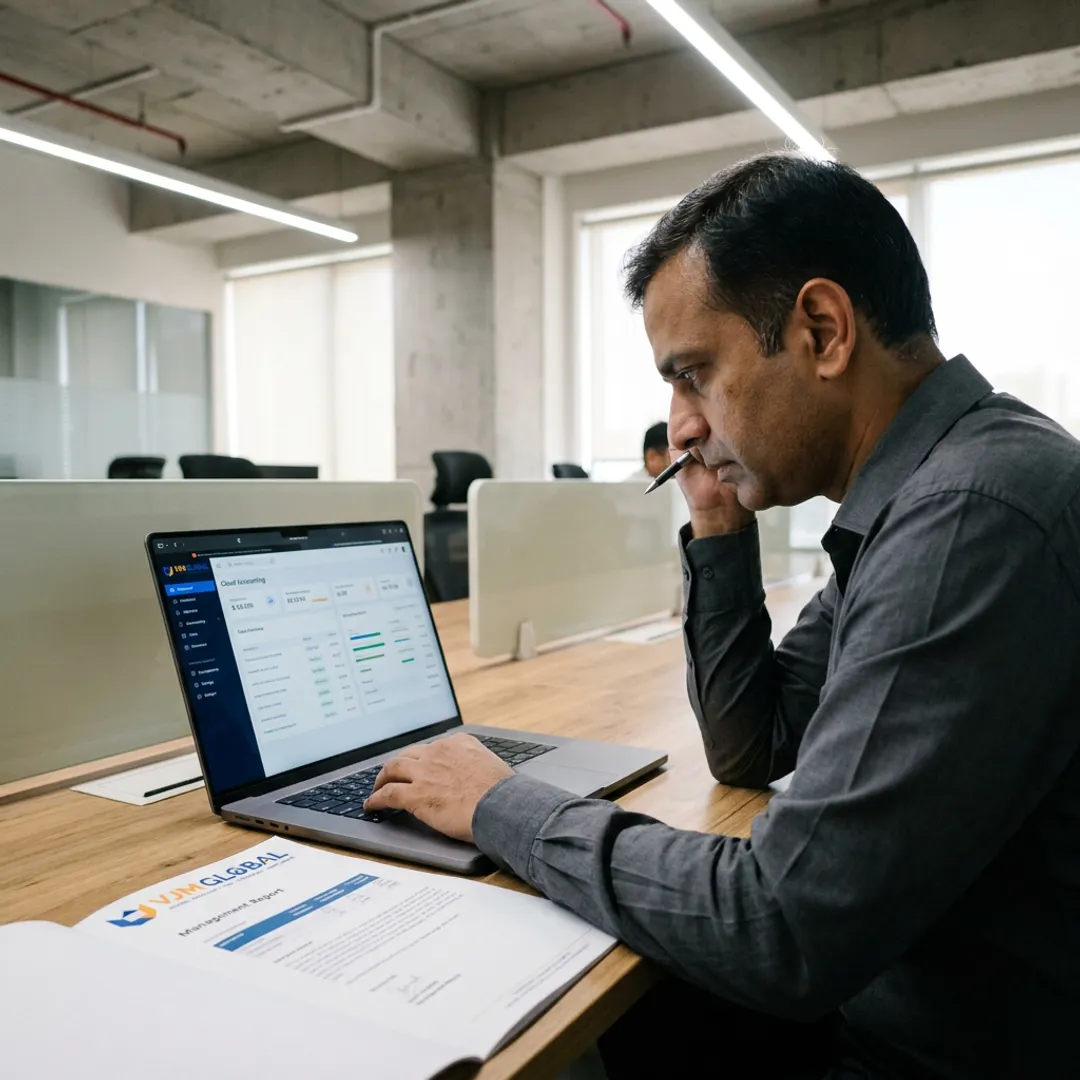 Accountant configuring cloud accounting software