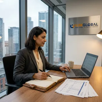 Accountant reviewing financial reports in a Birmingham office