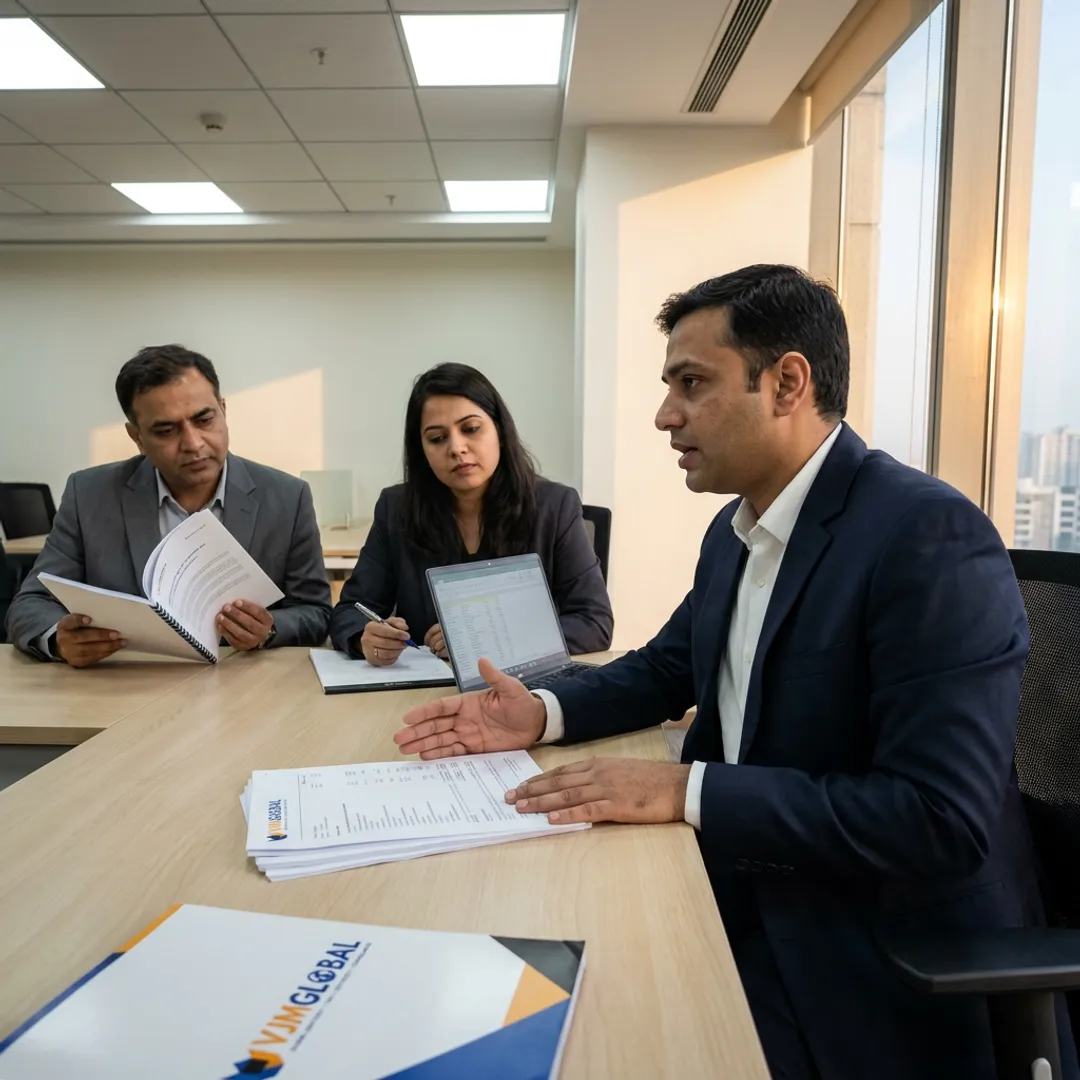 Chartered accountant discussing audit findings with executives