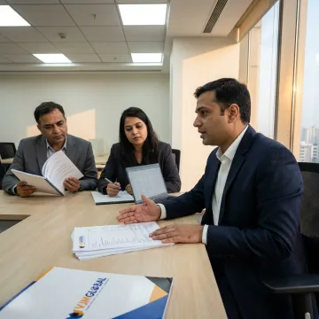 Chartered accountant discussing audit findings with executives