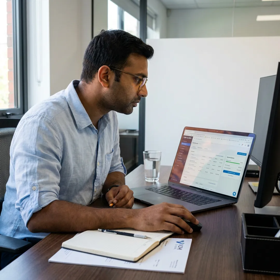 Cloud accounting reports and invoices on a laptop
