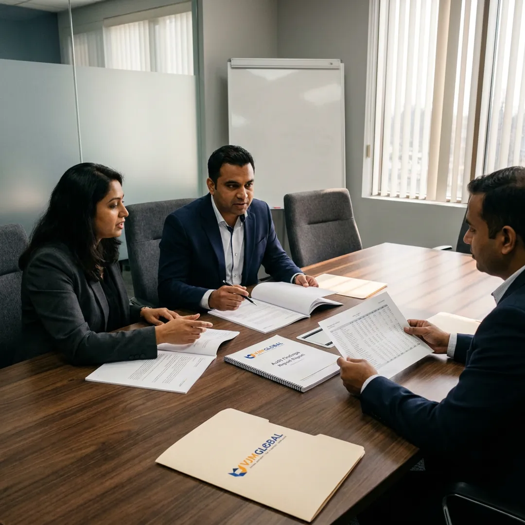 Audit team discussing review findings