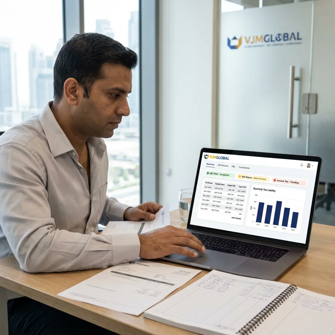 VAT accountant reviewing business records in Dubai