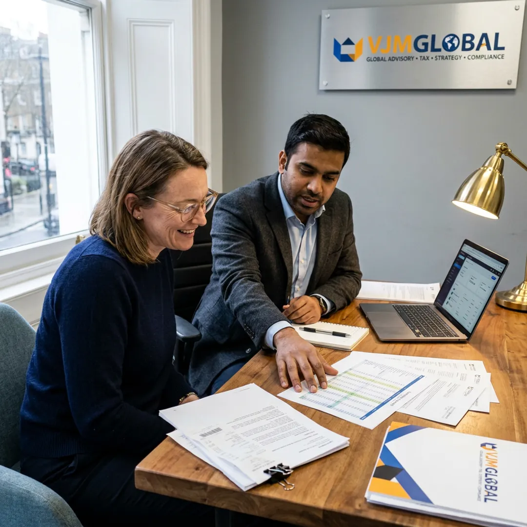 Small business owner reviewing tax reports with an advisor