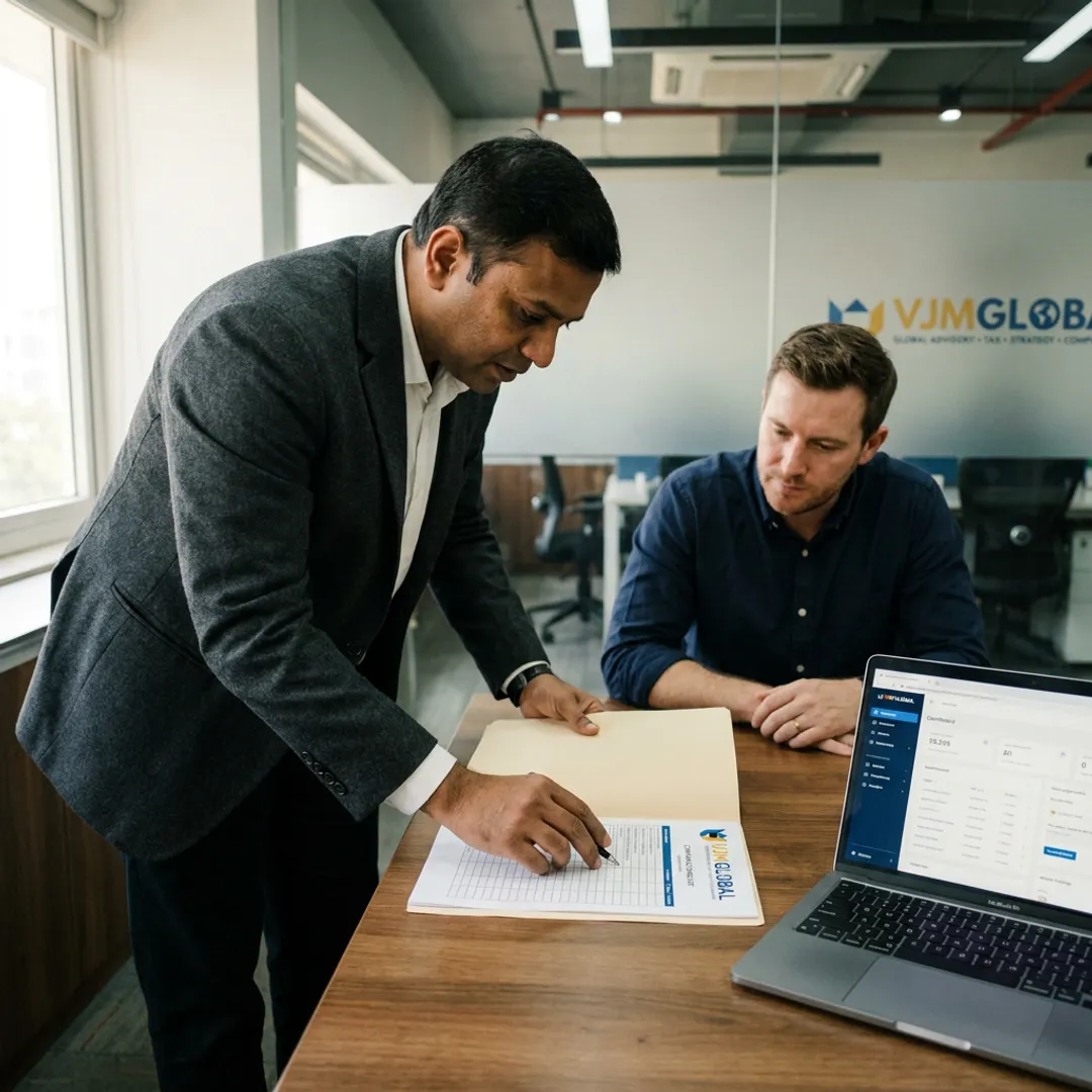 Advisor explaining tax process to expat client
