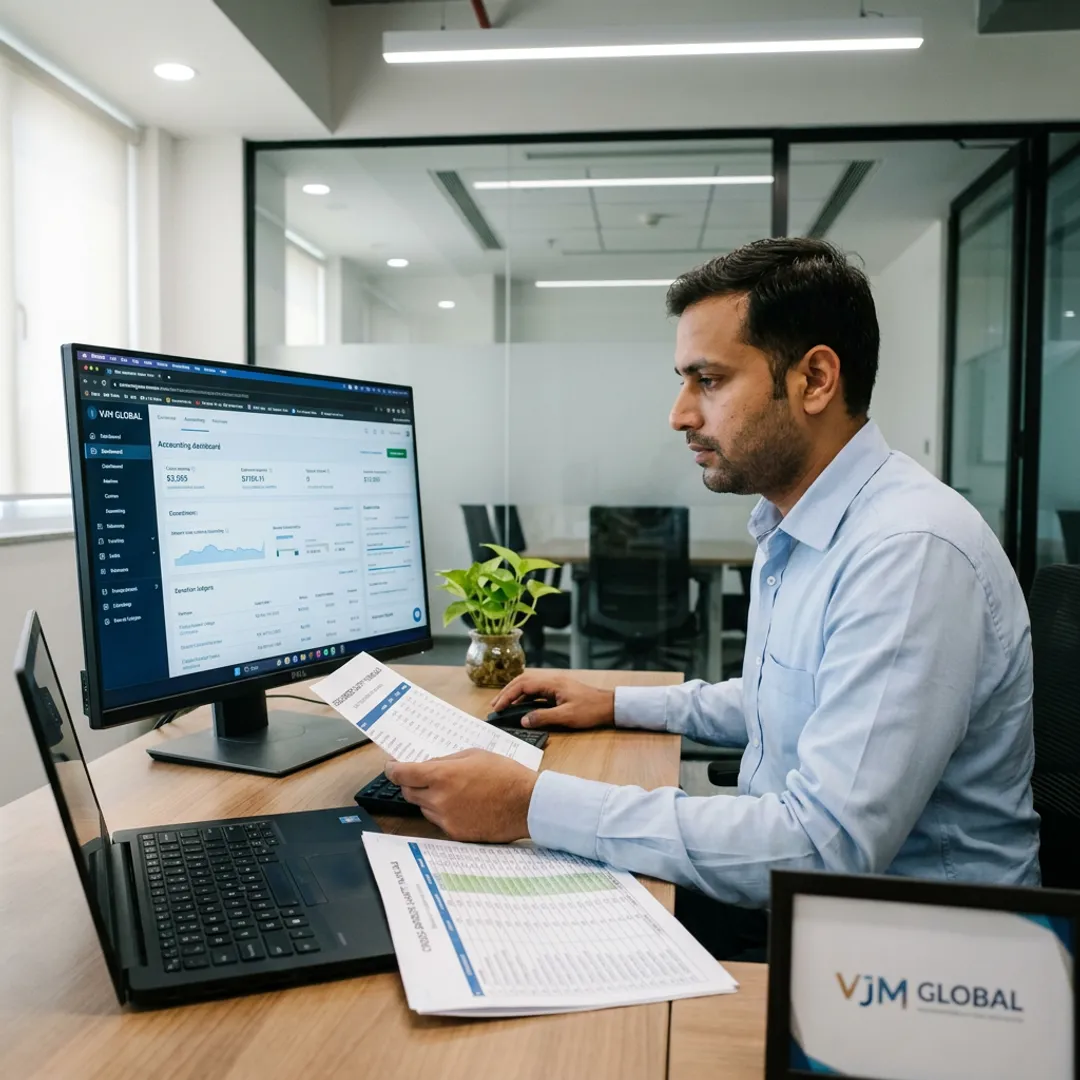 Accountant reviewing charity financial reports