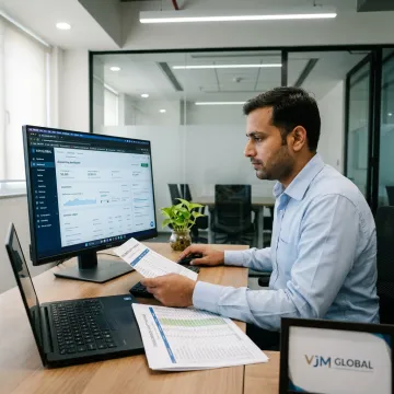 Accountant reviewing charity financial reports