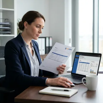 Payroll specialist reviewing digital reports
