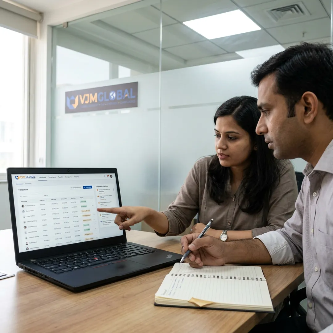 Payroll team reviewing employee records