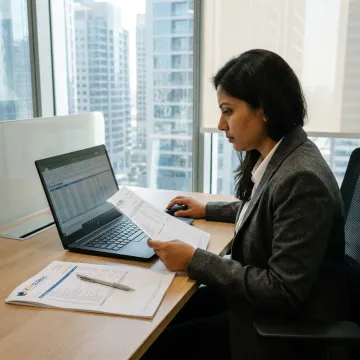 Accountant reconciling payroll records