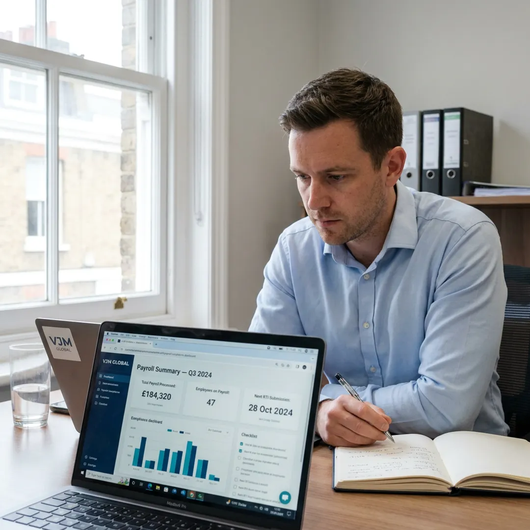 Accountant reviewing digital payroll reports