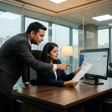 Payroll specialist reviewing digital payslip reports