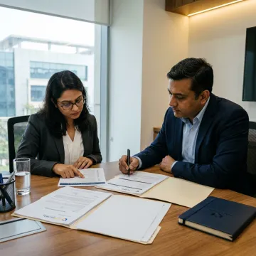 Consultants reviewing Singapore company registration documents
