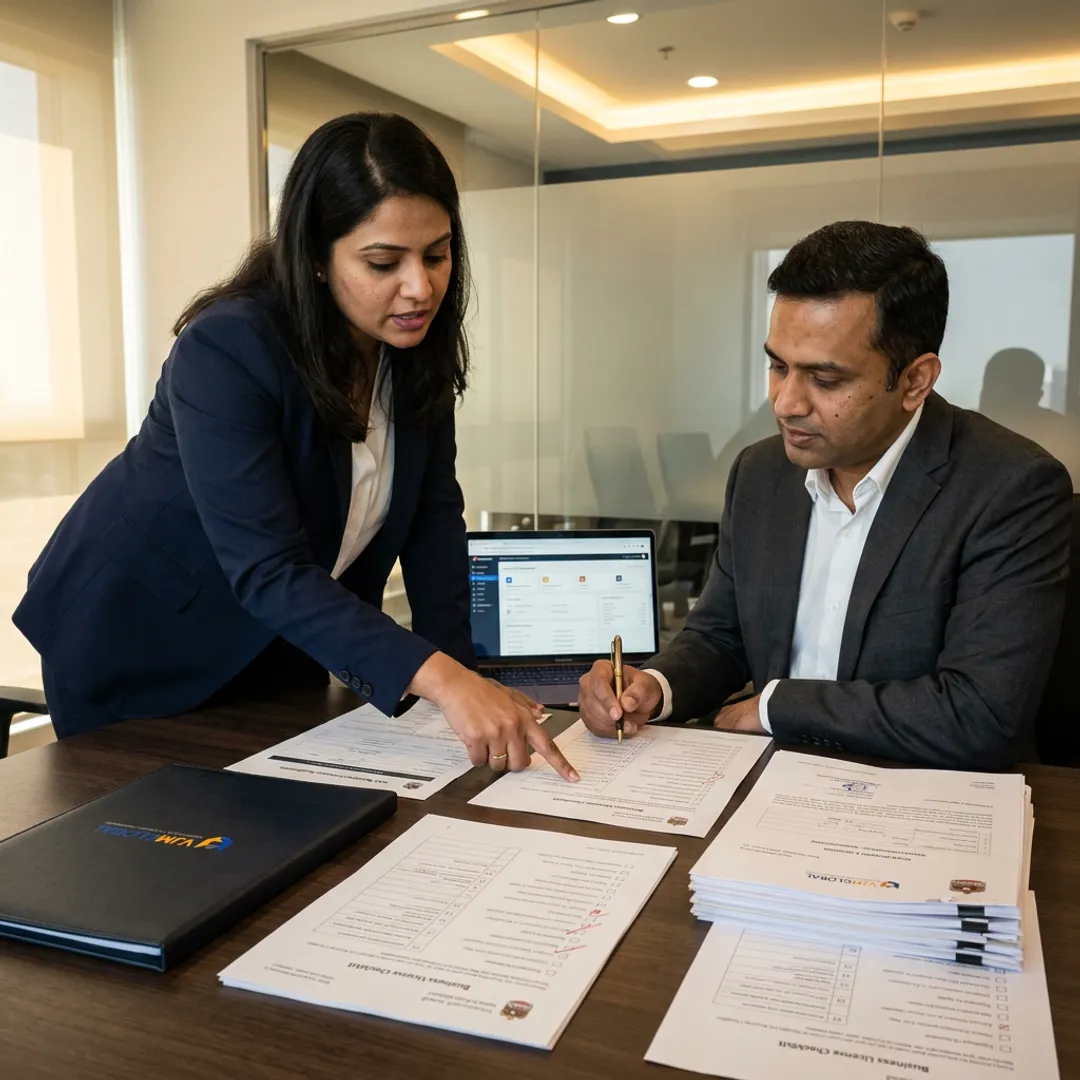 Business advisors reviewing UAE mainland company setup documents