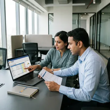 Outsourced accounting team reviewing financial reports