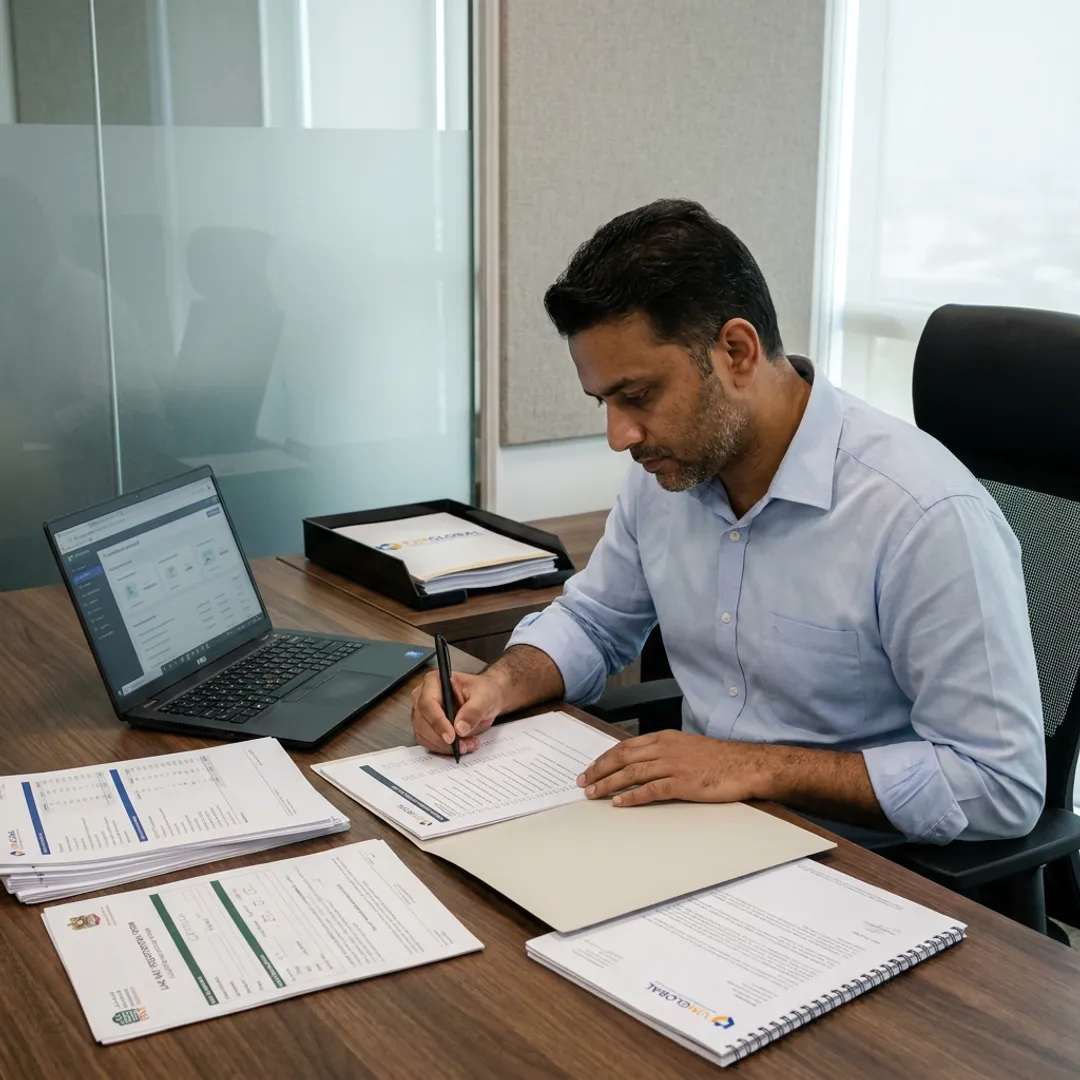 Tax advisor reviewing VAT registration documents