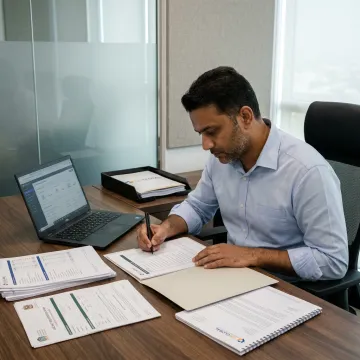 Tax advisor reviewing VAT registration documents
