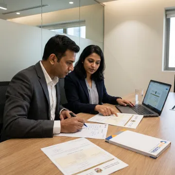 Consultant reviewing business setup documents