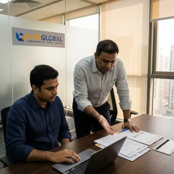 Consultant reviewing UAE freezone registration documents