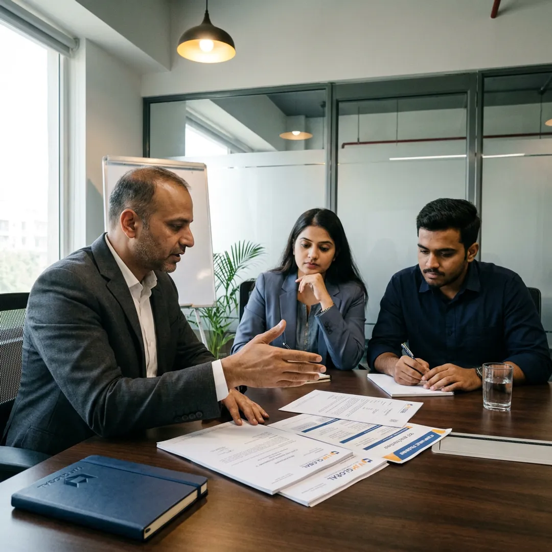 Advisor guiding startup founders through business setup documents