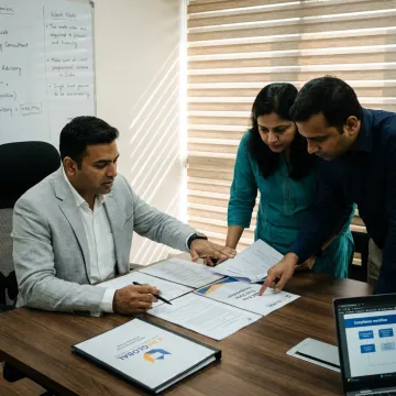 Consultant reviewing free zone setup documents