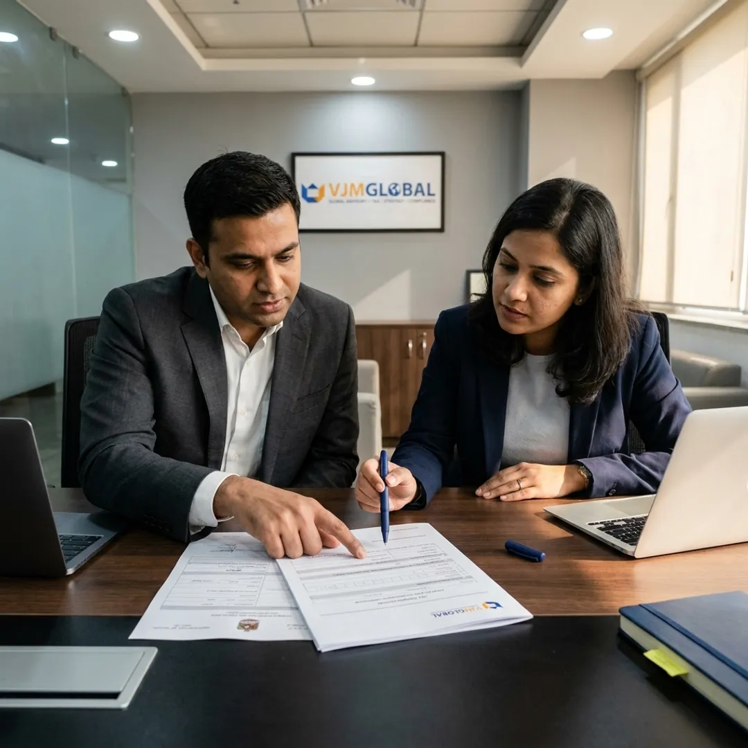 Consultants reviewing UAE branch registration documents